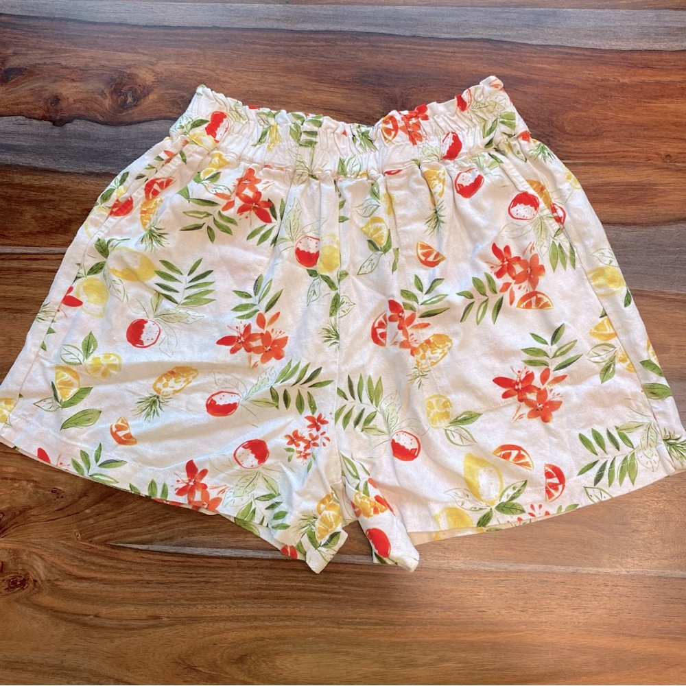 Linen Blend Fruit & Vegetable Print Shorts with Pockets Women’s Small Velvet ❤️